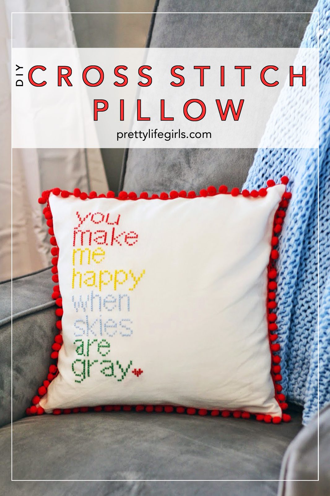 DIY Cross Stitch Pillow, a tutorial featured by top US craft blog, The Pretty Life Girls