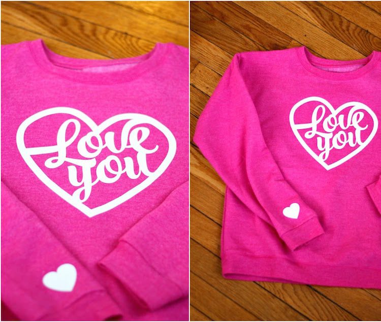 DIY Iron-On Valentine Sweatshirt + featured by Top US Craft Blog + The Pretty Life Girls: + image of valentine sweatshirt finished