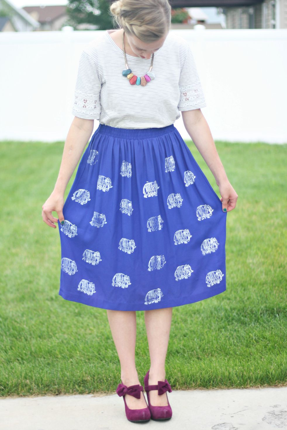 DIY Elephant Stamped Skirt + a tutorial featured by Top US Craft Blog + The Pretty Life Girls