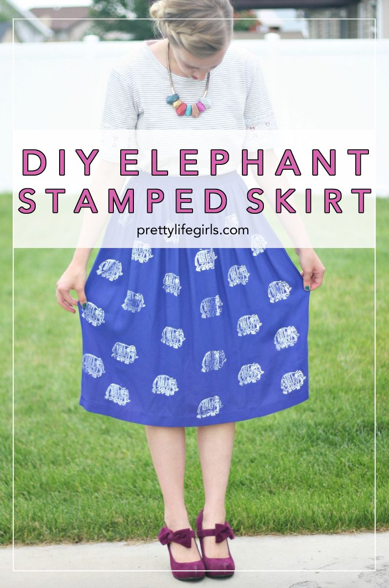 DIY Elephant Stamped Skirt + a tutorial featured by Top US Craft Blog + The Pretty Life Girls