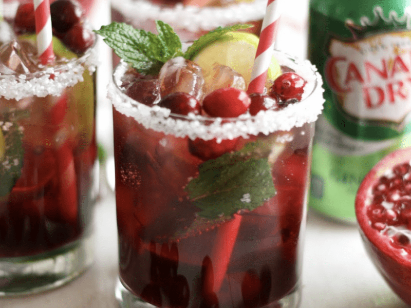 Holiday Mojito Mocktail with Cranberry and Pomegranate