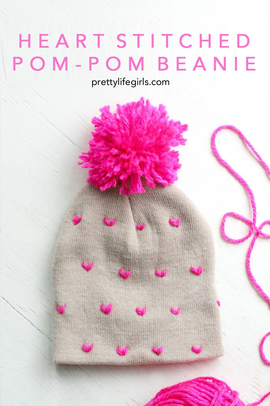 DIY Heart-Patterned Pom Pom Beanie + featured by Top US Craft Blog + The Pretty Life Girls