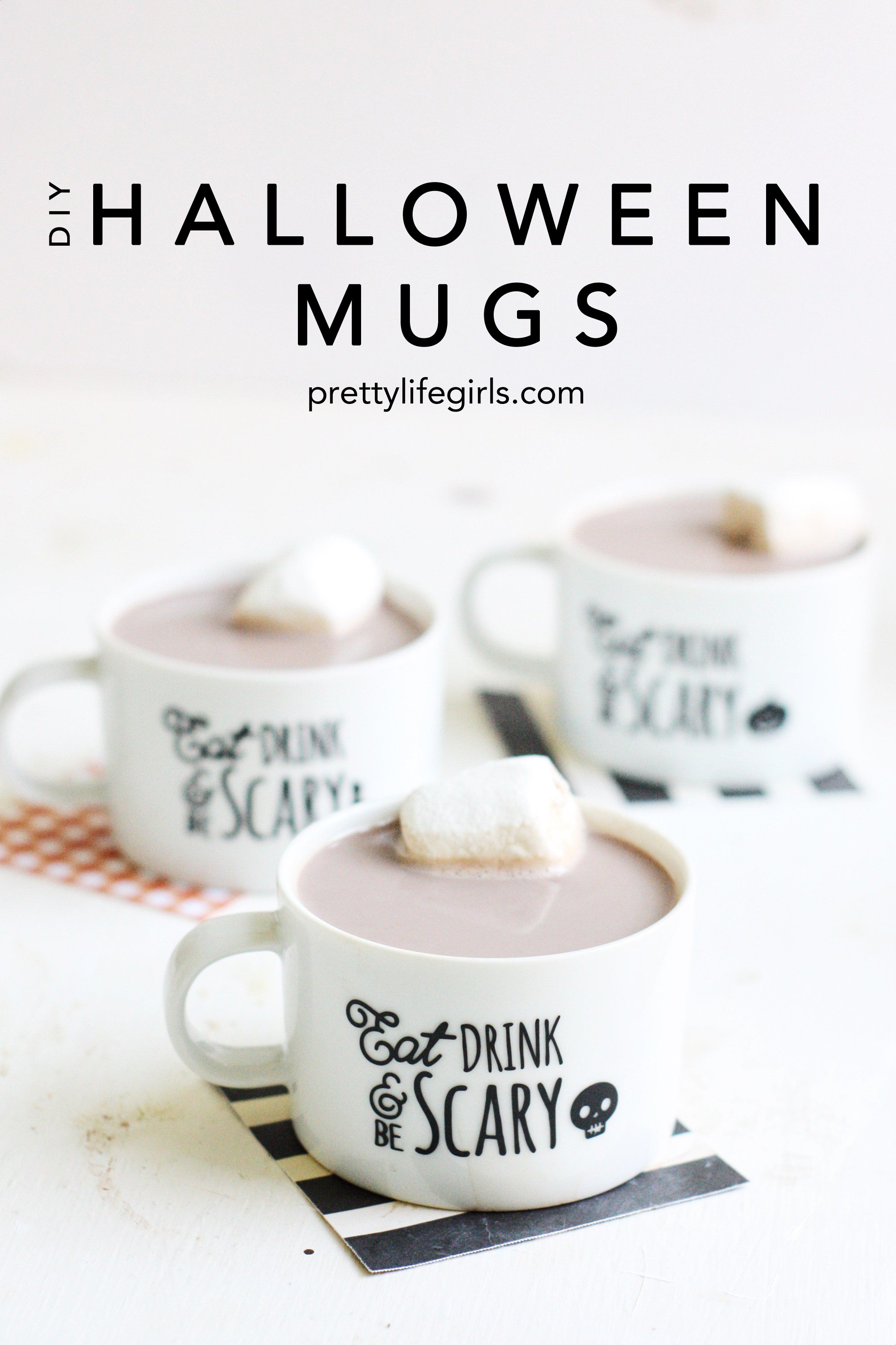 DIY Halloween Mugs Tutorial featured by top US craft blog, The Pretty life Girls