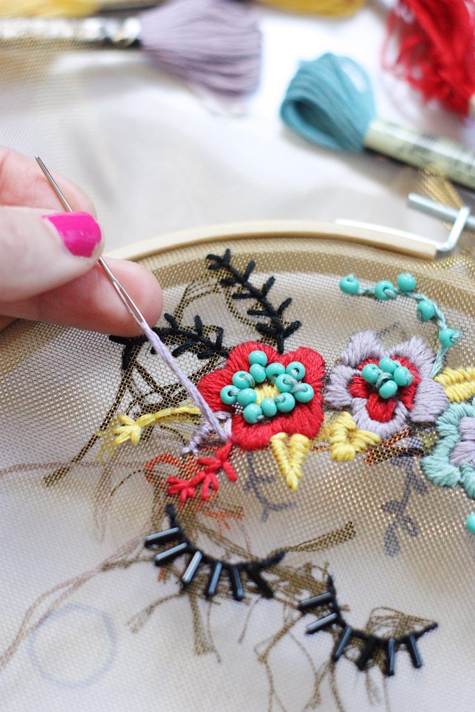 Floral Embroidery Hoop Art on Mesh | The Pretty Life Girls
