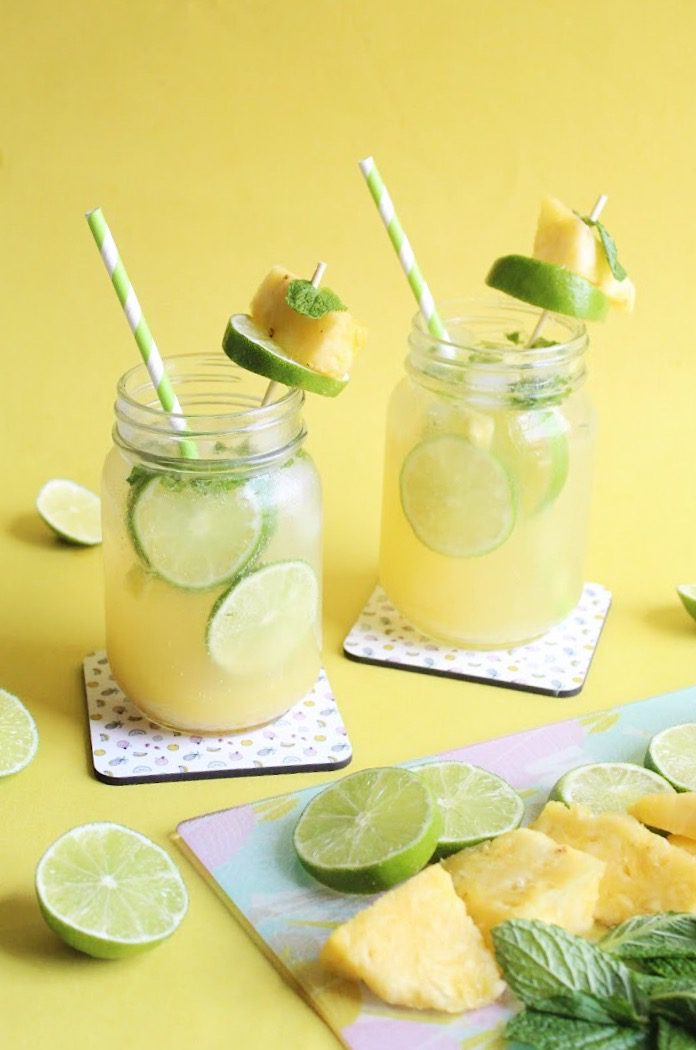 Sparkling Pineapple Mojito Mocktail and Garnishes