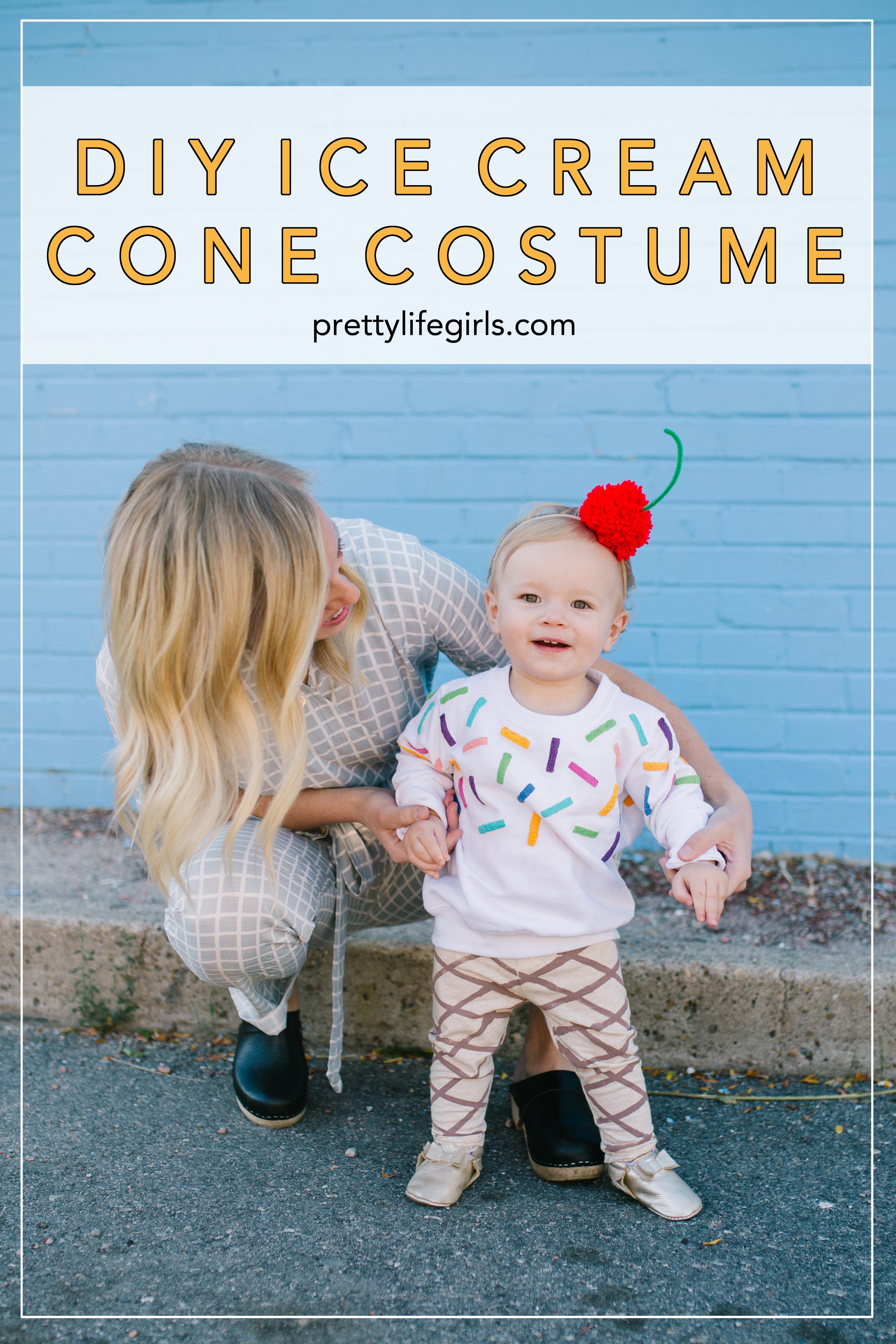 DIY Ice Cream Cone Costume for a toddler featured by top US craft blog, The Pretty Life Girls.