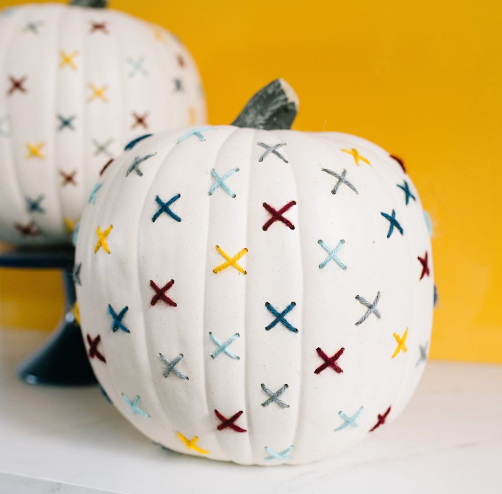 Halloween Crafts: 7 Easy No Carve Pumpkin Ideas + a tutorial featured by Top US Craft Blog + The Pretty Life Girls: DIY Stitched Foam Pumpkins