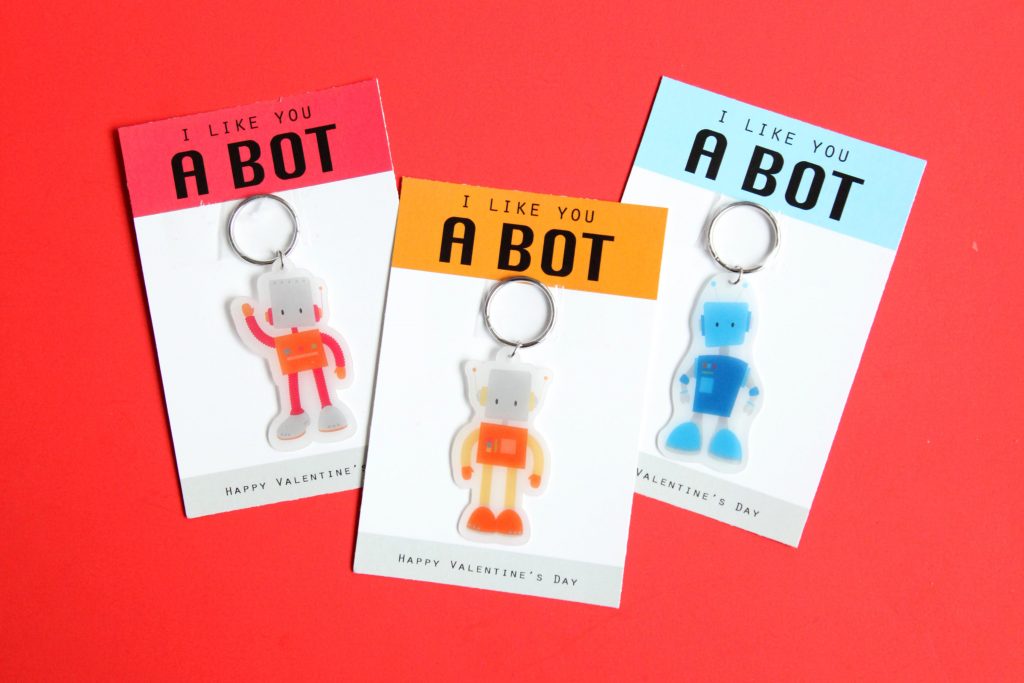 DIY Shrink Plastic Robot Keychain Valentine with Free Printable