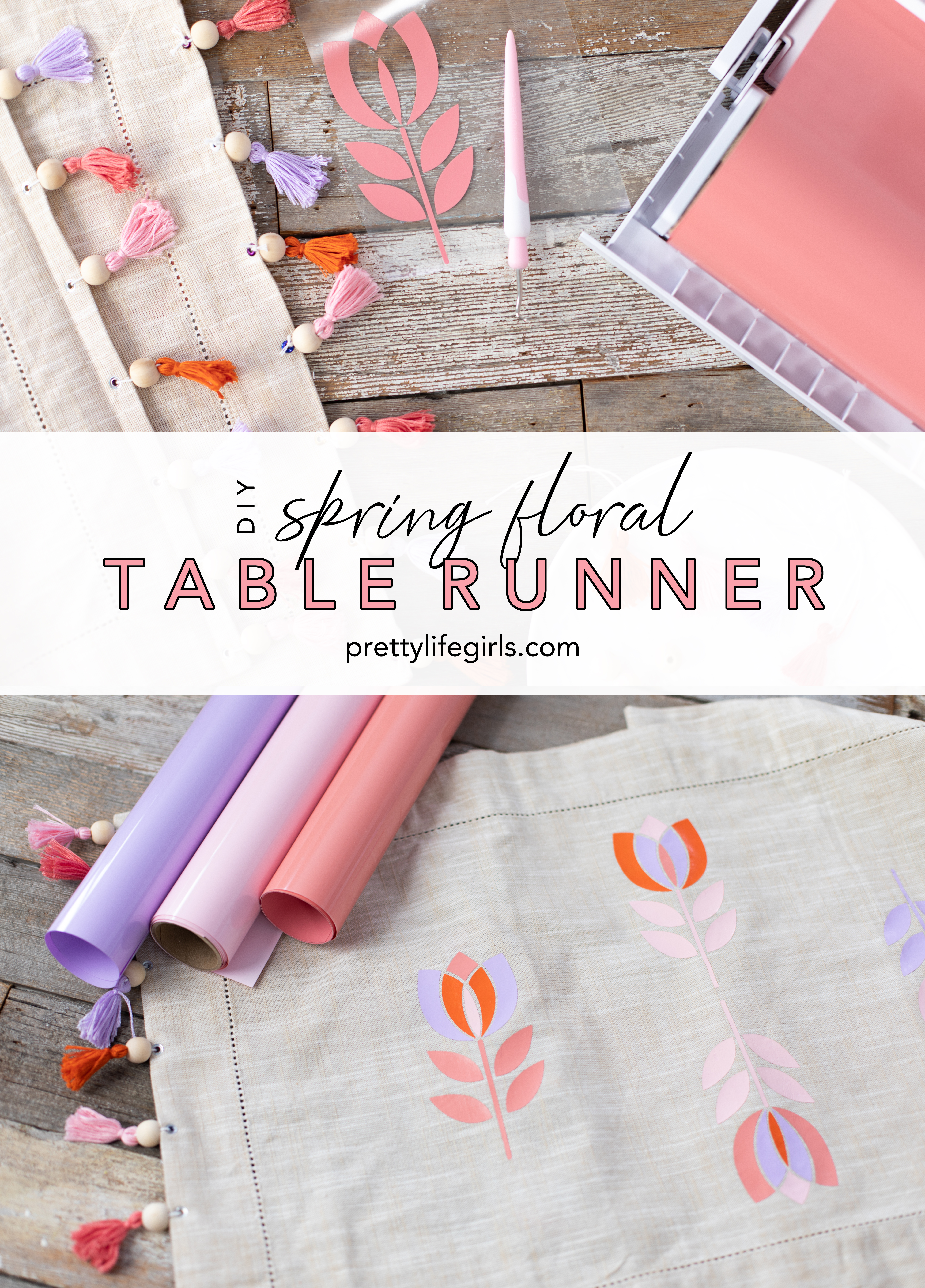 A Spring Floral DIY Vinyl Table Runner (VIDEO) + a tutorial featured by Top US Craft Blog + The Pretty Life Girls