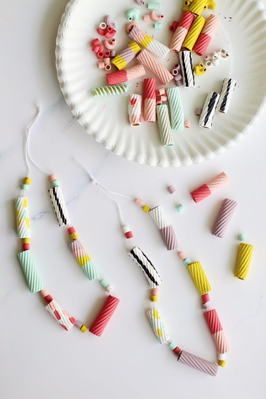 Easy Crafts for Toddlers: Painting Pasta Necklaces + a tutorial featured by Top US Craft Blog + The Pretty Life Girls
