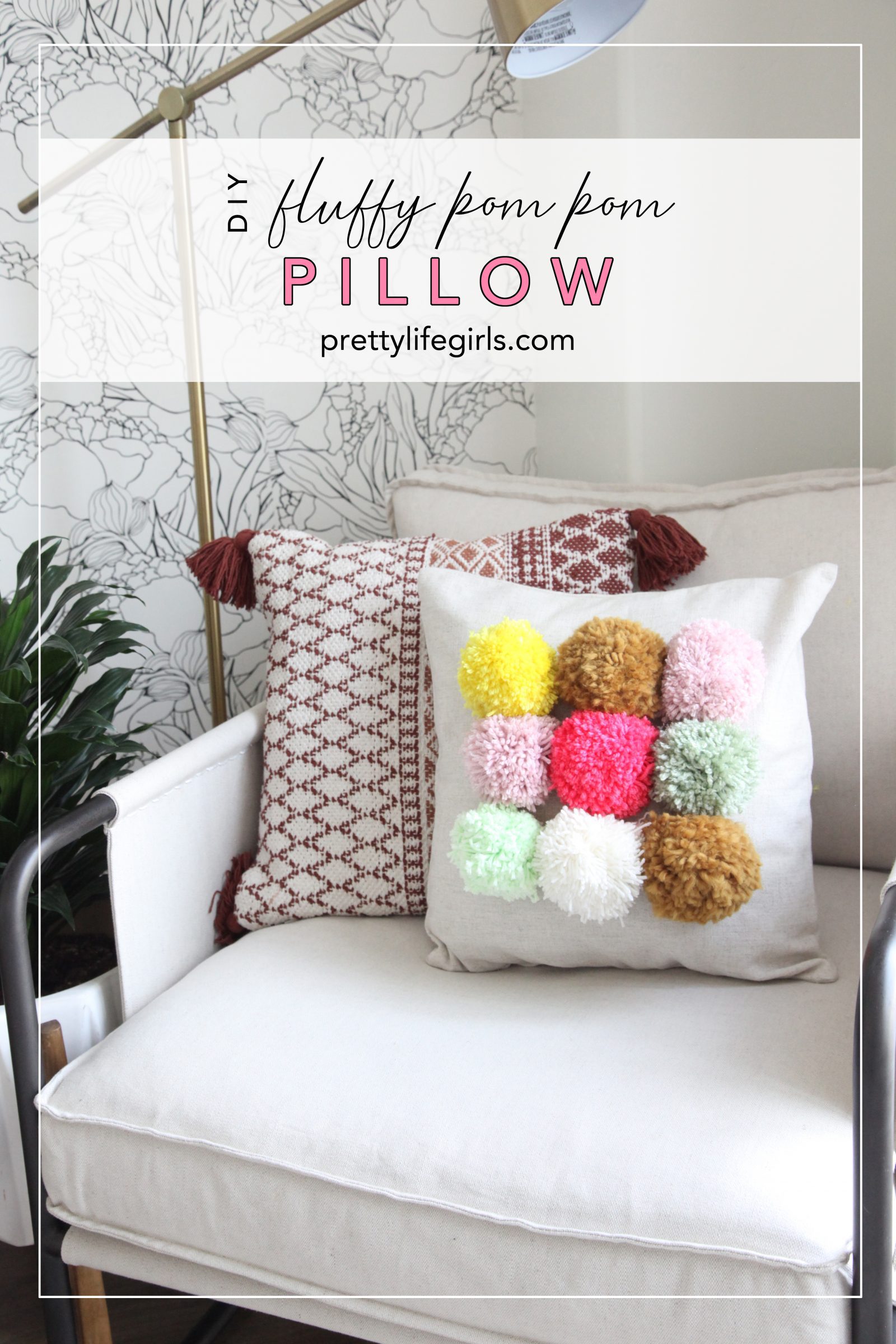 How to Make a Fluffy DIY Pom Pom Pillow + a tutorial featured by Top US Craft Blog + The Pretty Life Girls