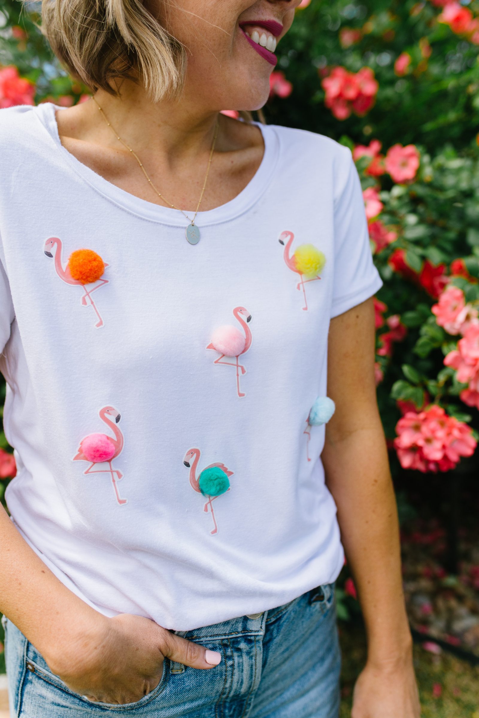 DIY HTV Shirt Ideas: Flamingo and Pom-Pom T-Shirt + a tutorial featured by Top US Craft Blog + The Pretty Life Girls