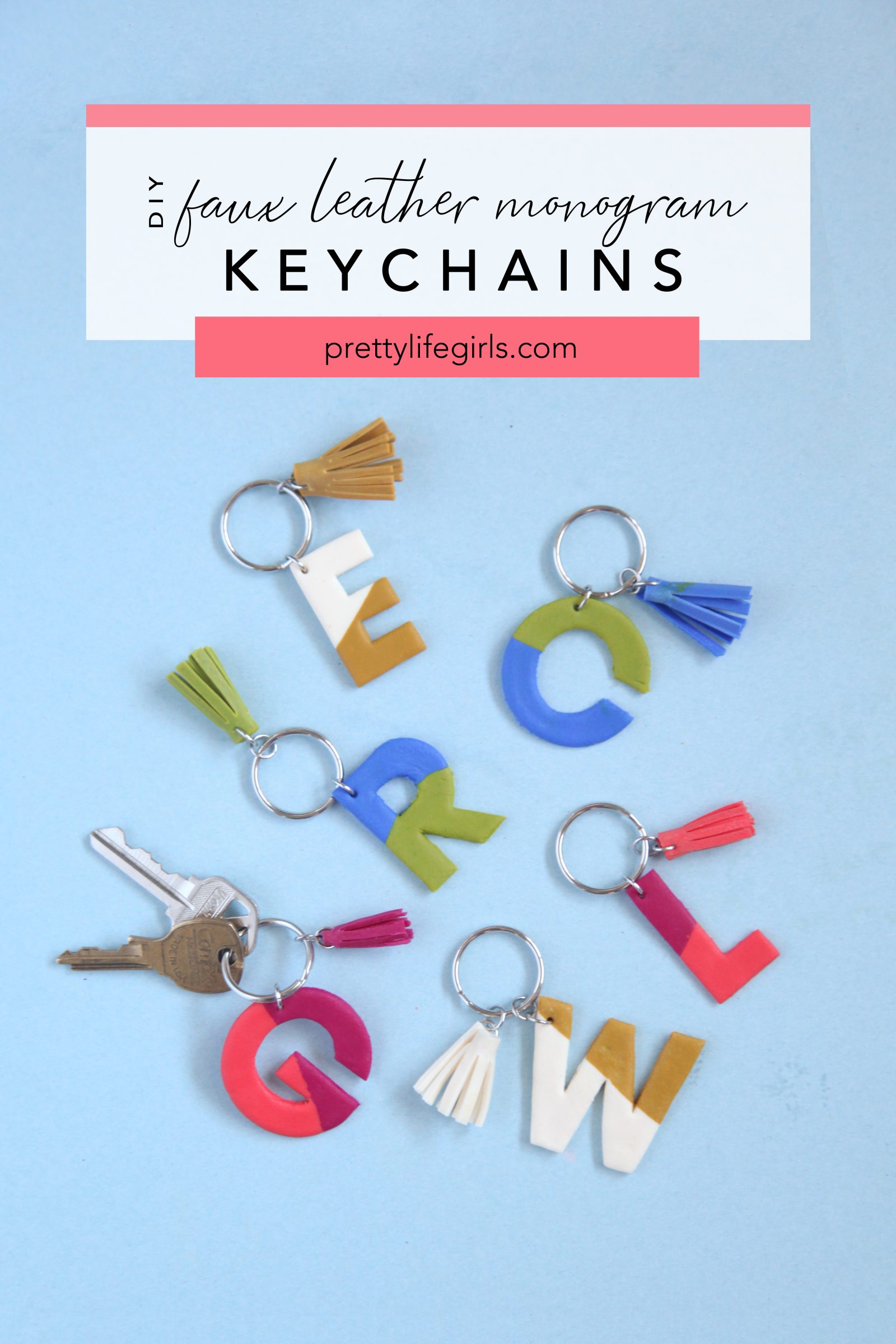 Faux Leather Monogram Keychains The