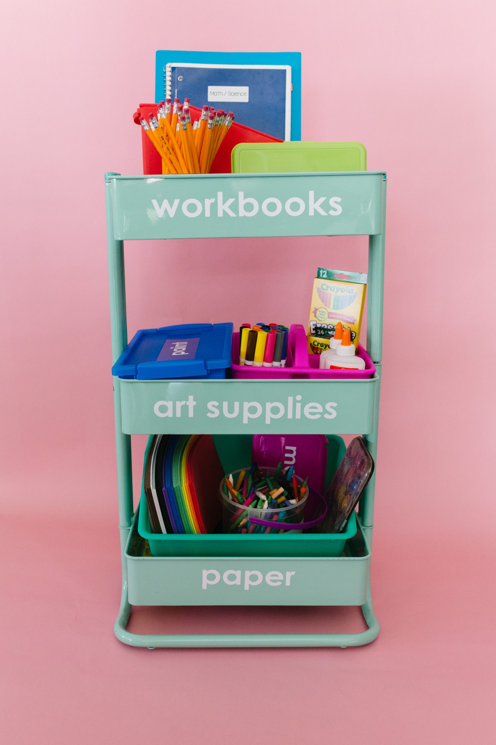 Homeschool Organization: How to Make a DIY Slim Rolling Cart + a tutorial featured by Top US Craft Blog + The Pretty Life Girls