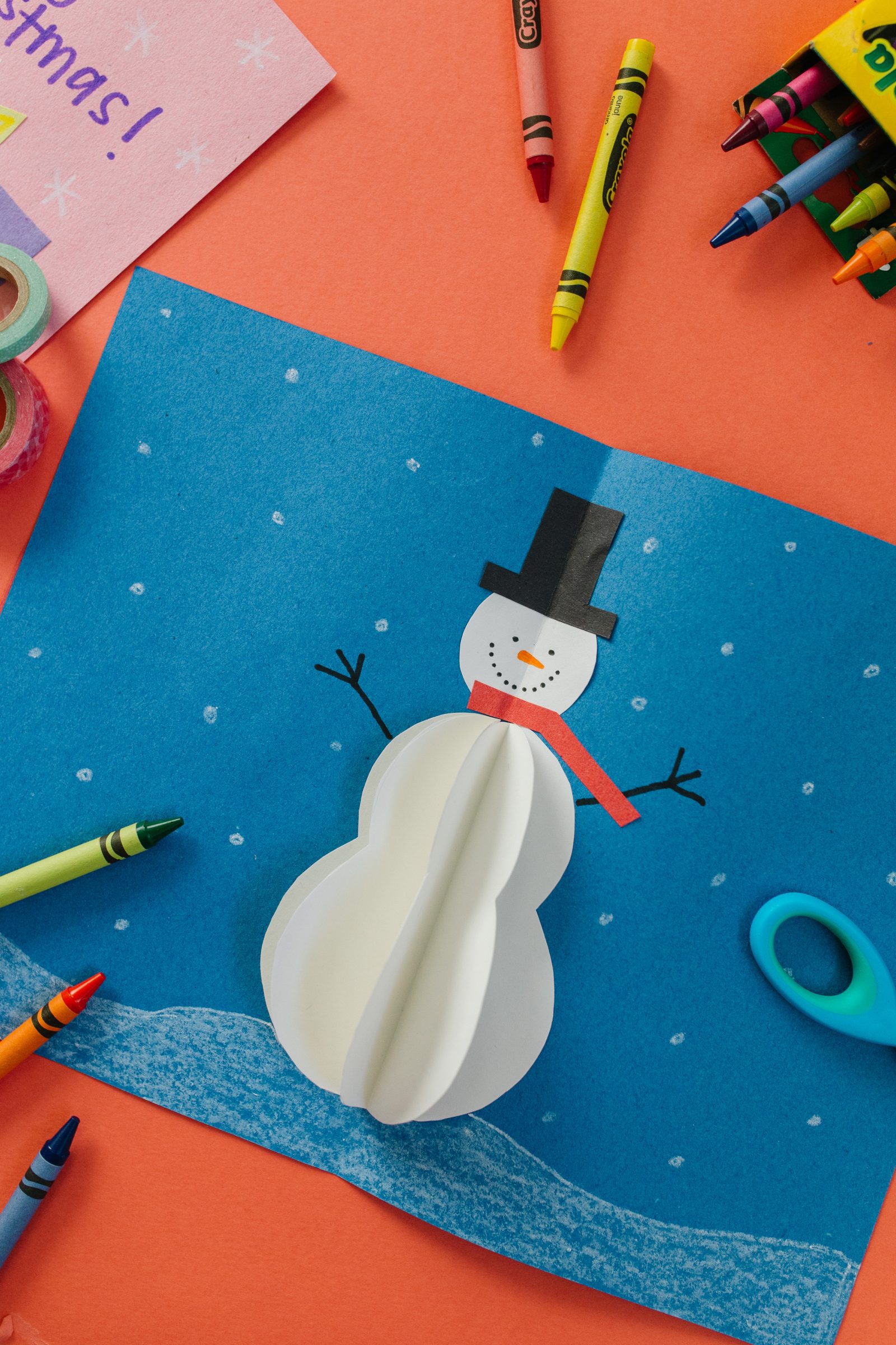 Julehåndværk for børn: Juletøj til børn: Sådan laver du et 3D-snemandskort + en vejledning præsenteret af Top US Craft Blog + The Pretty Life Girls