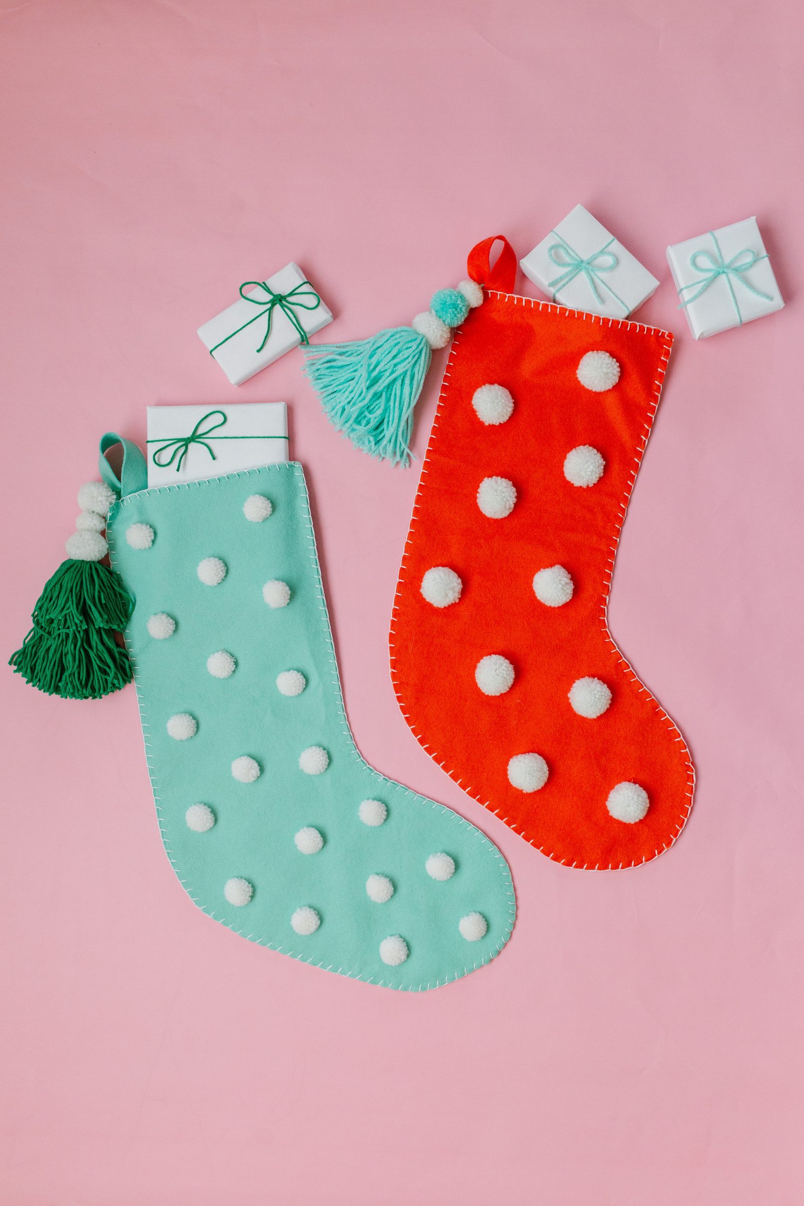 Christmas Crafts: Stitched Felt and Pom Pom Stockings + a tutorial featured by Top US Craft Blog + The Pretty Life Girls