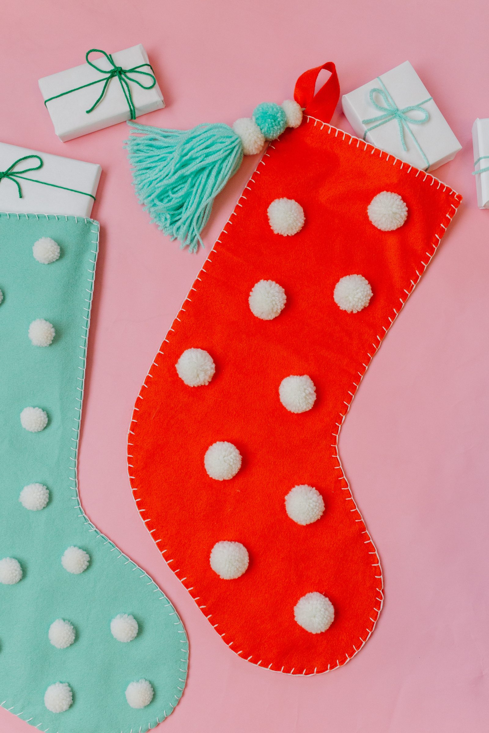 Christmas Crafts: Stitched Felt and Pom Pom Stockings + a tutorial featured by Top US Craft Blog + The Pretty Life Girls