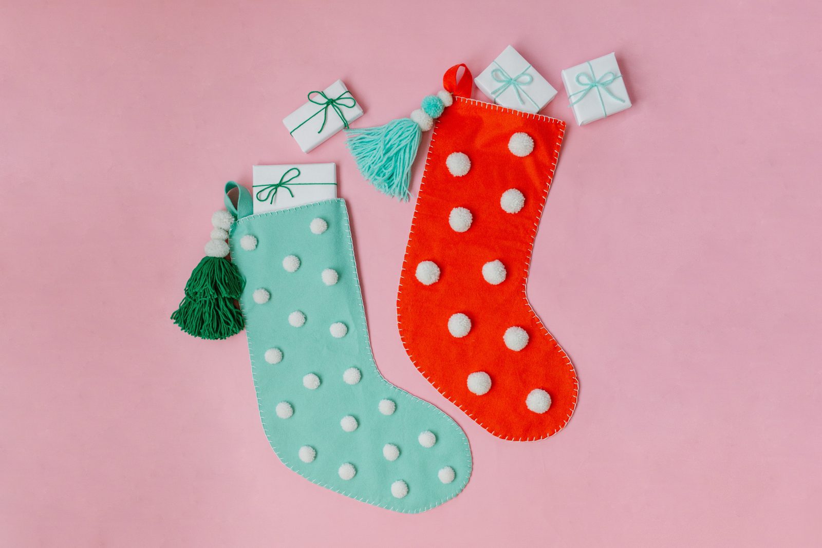Christmas Crafts: Stitched Felt and Pom Pom Stockings + a tutorial featured by Top US Craft Blog + The Pretty Life Girls
