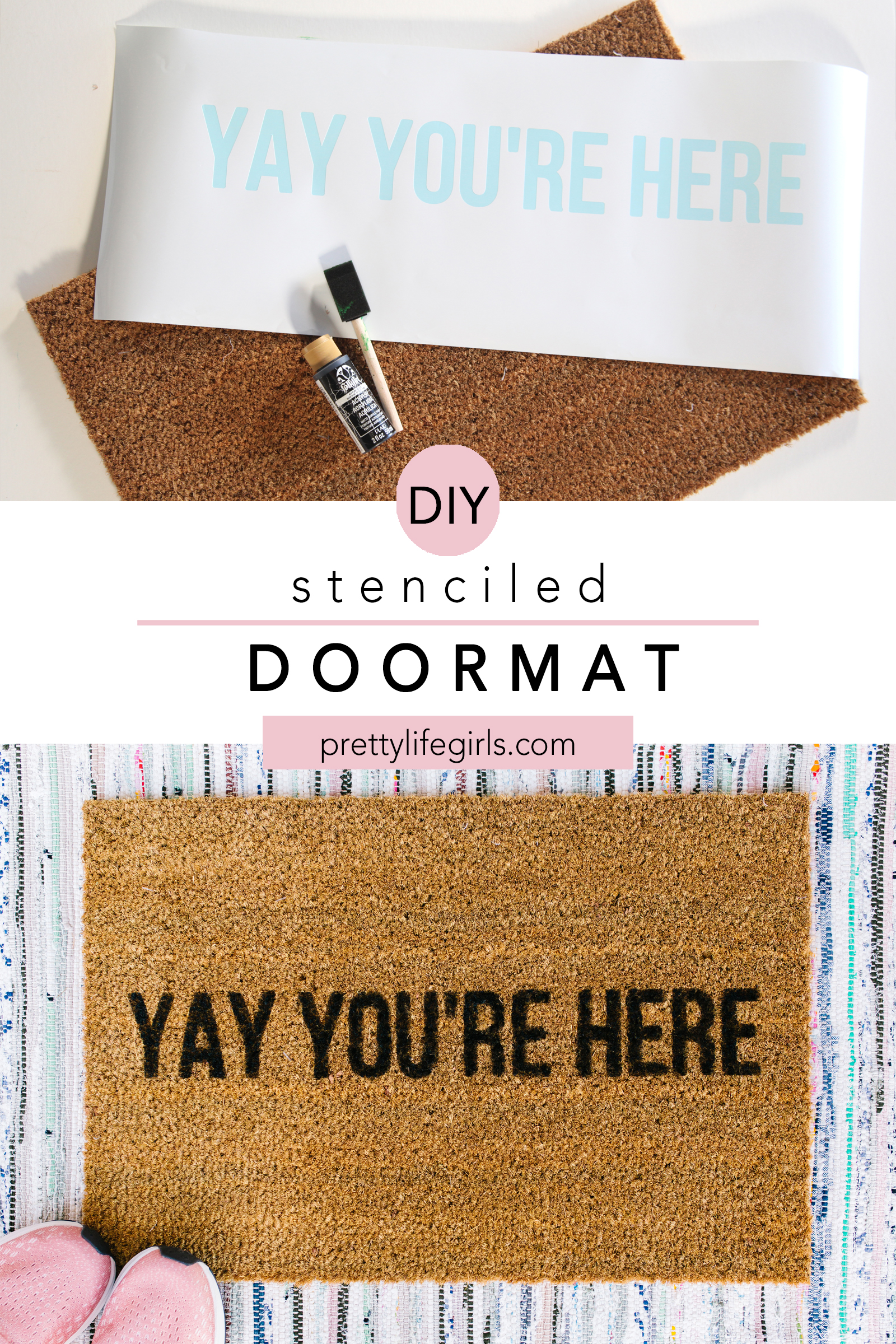DIY Doormat: How to Make a Stenciled Doormat + a tutorial featured by Top US Craft Blog + The Pretty Life Girls