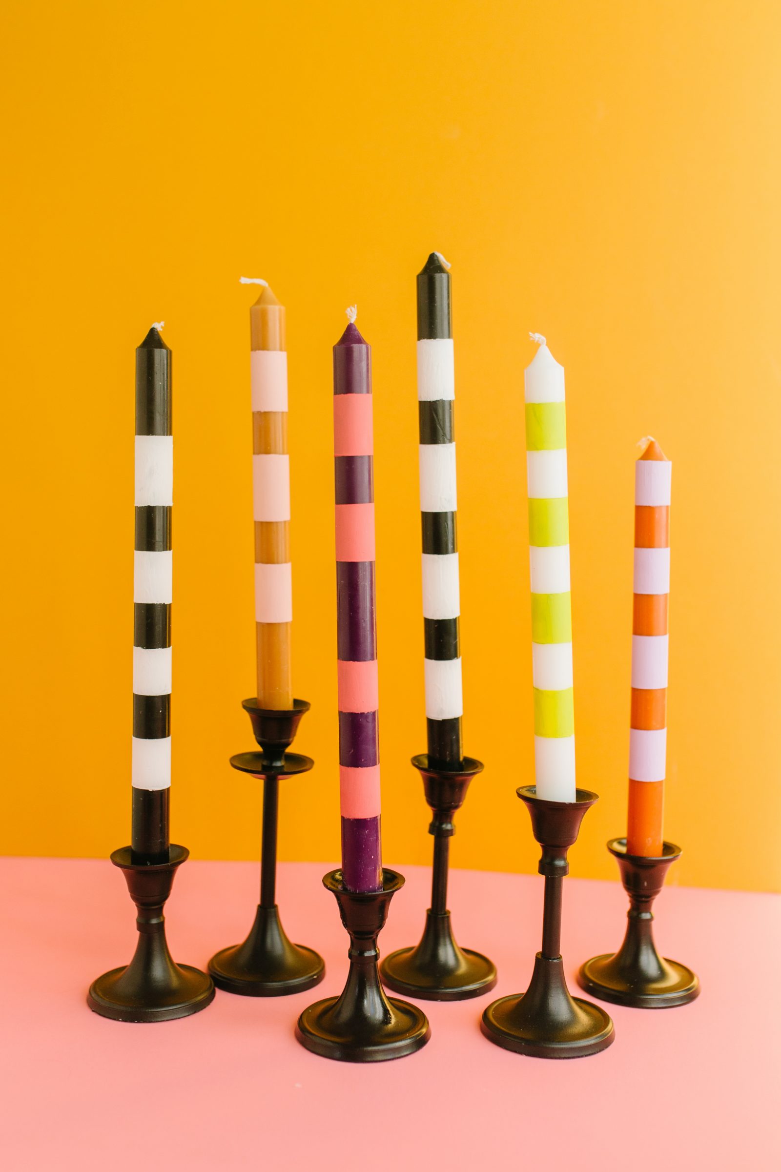 DIY Striped Taper Candles + a tutorial featured by Top US Craft Blog + The Pretty Life Girls