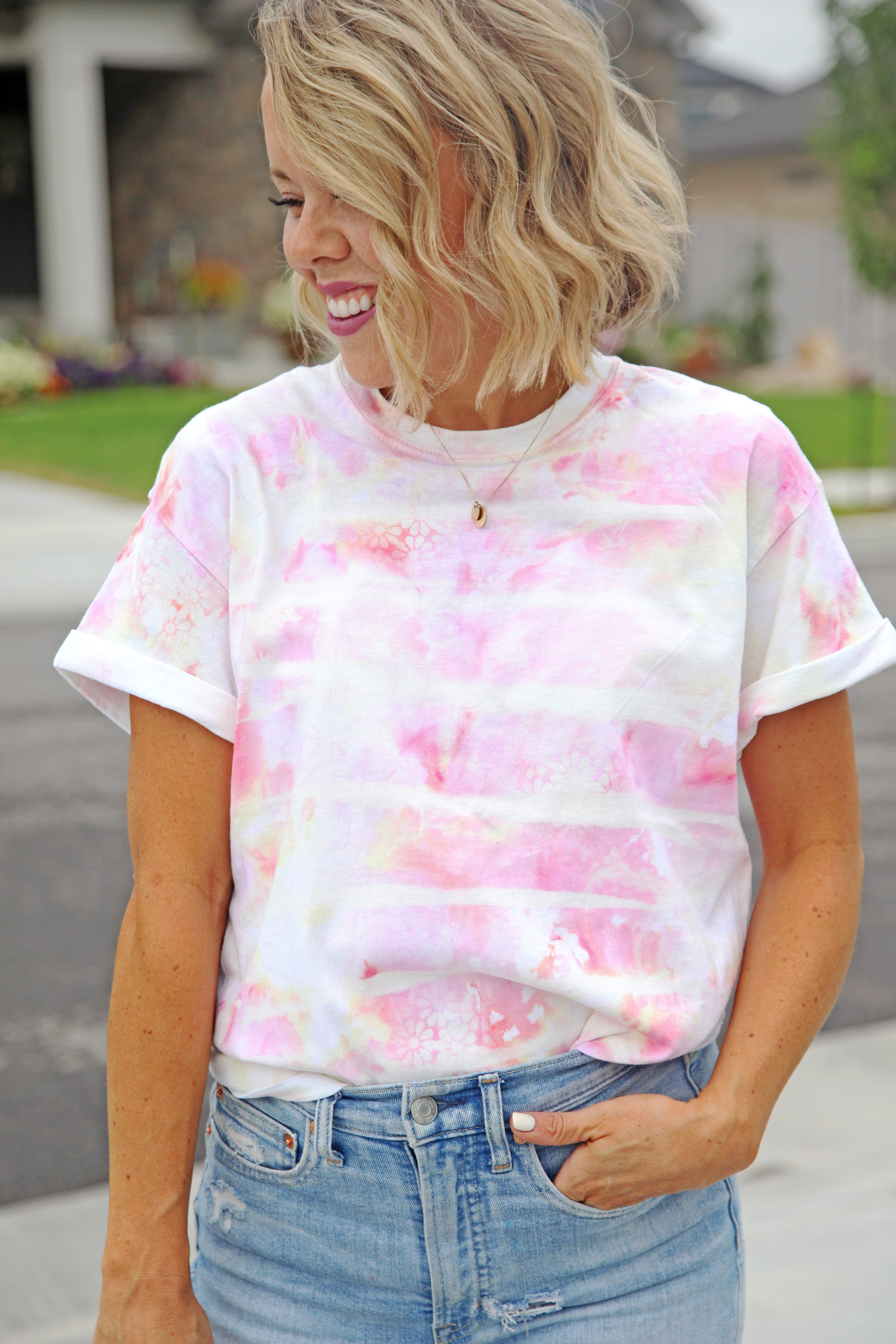 Ice Dye Shirt with Reverse Dye Details + a tutorial featured by Top US Craft Blog + The Pretty Life Girls