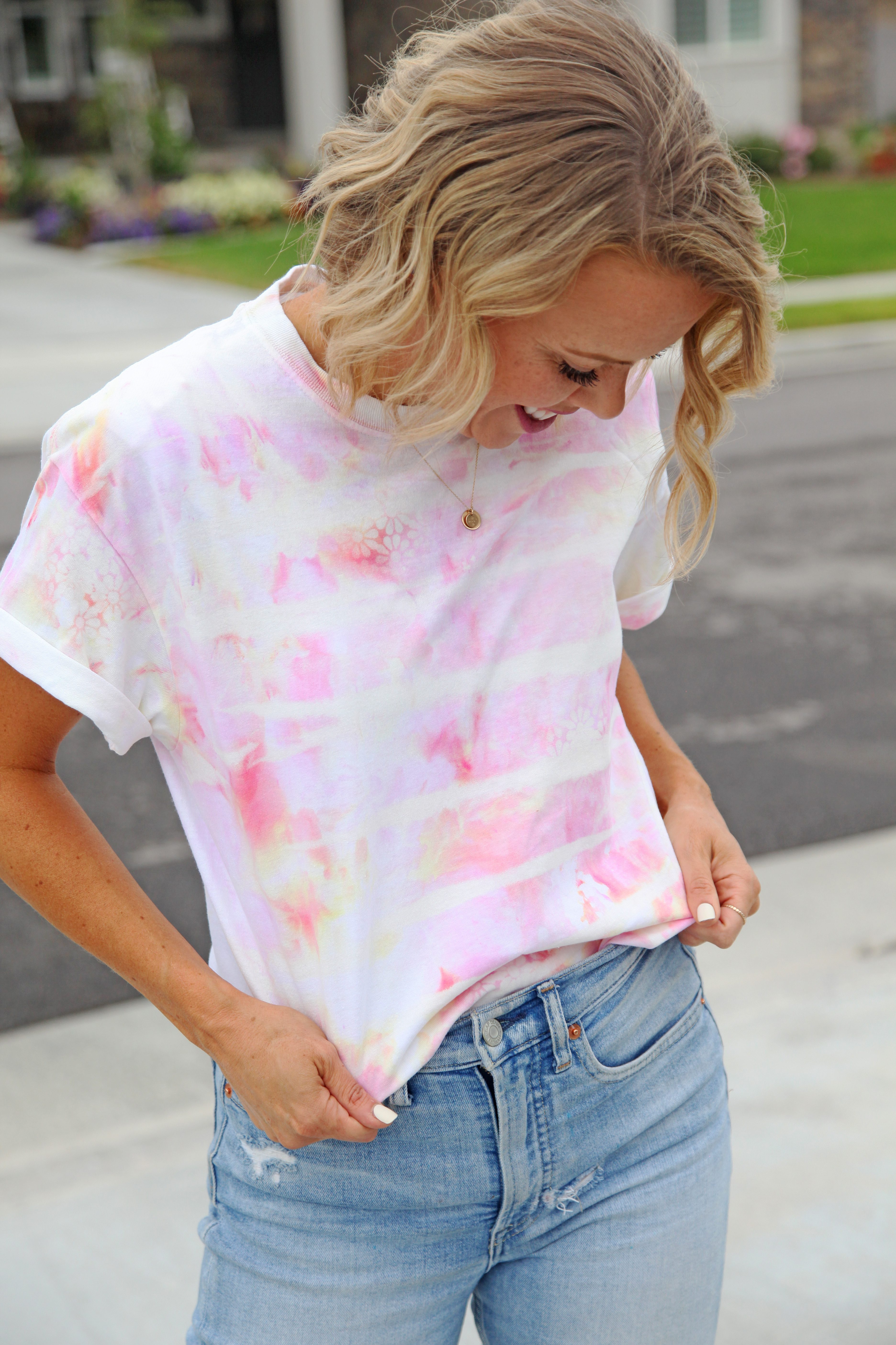 Ice Dye Shirt with Reverse Dye Details + a tutorial featured by Top US Craft Blog + The Pretty Life Girls