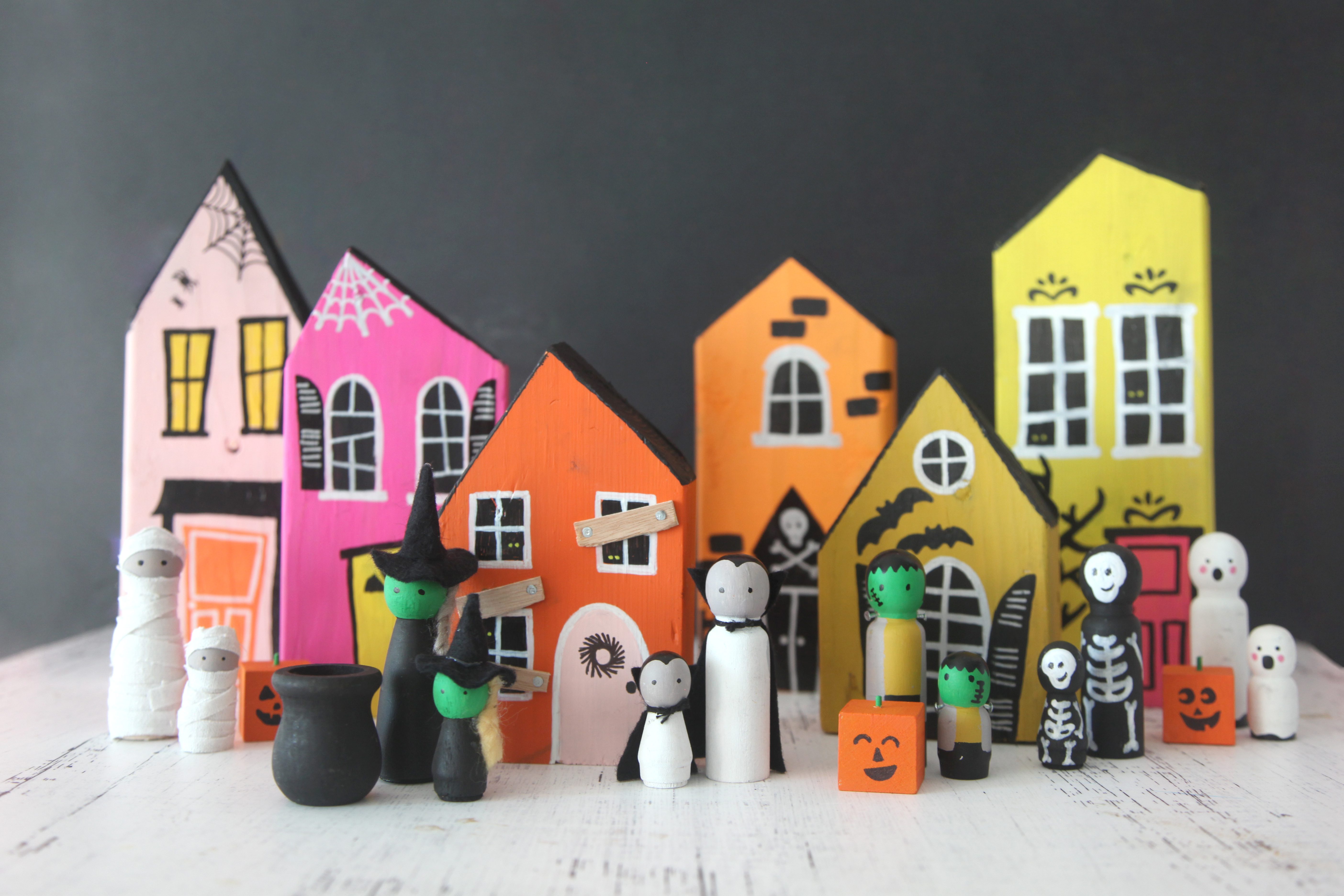 How to Make a Wood Block DIY Halloween Village + a tutorial featured by Top US Craft Blog + The Pretty Life Girls