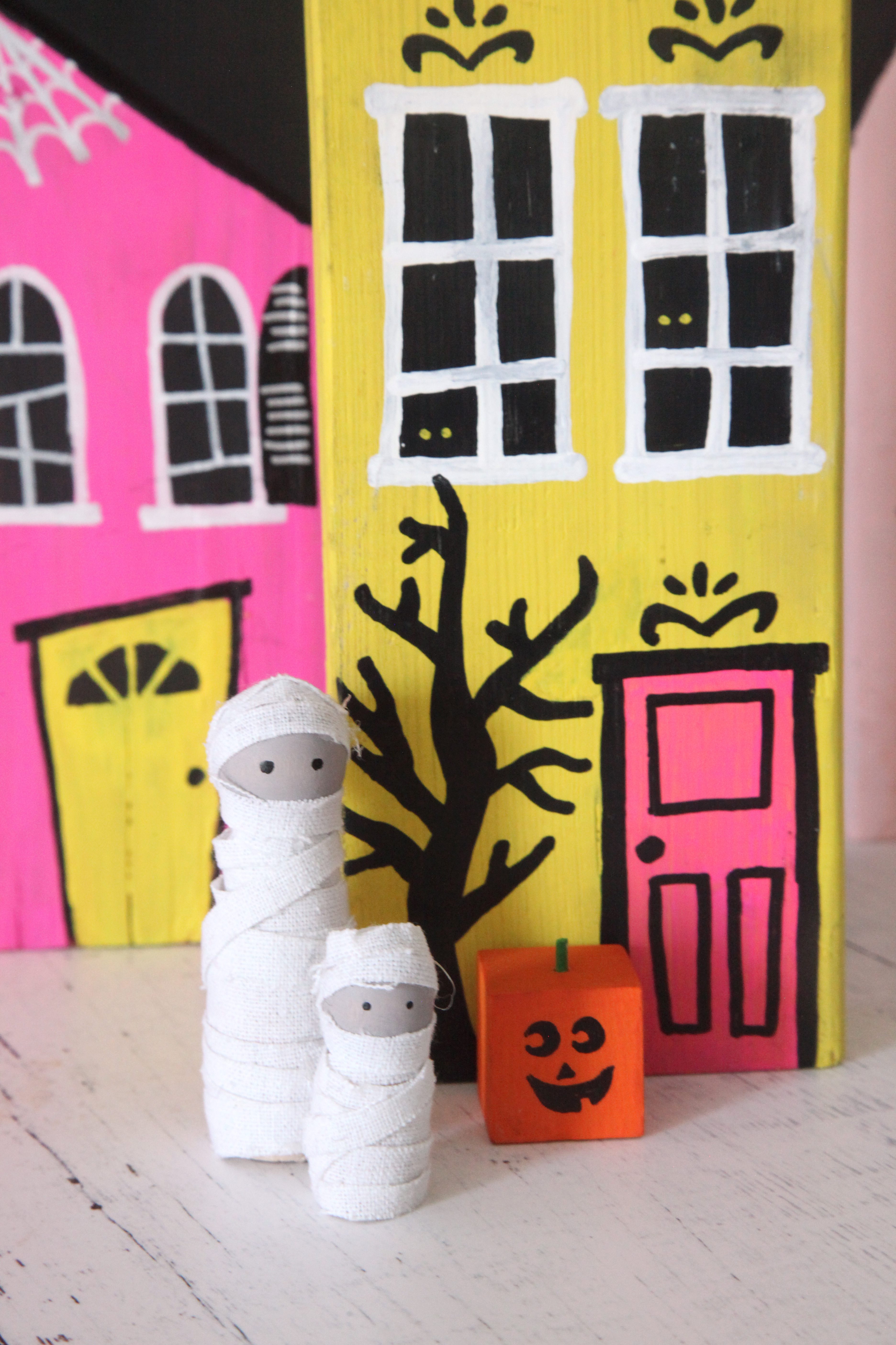 How to Make a Wood Block DIY Halloween Village + a tutorial featured by Top US Craft Blog + The Pretty Life Girls