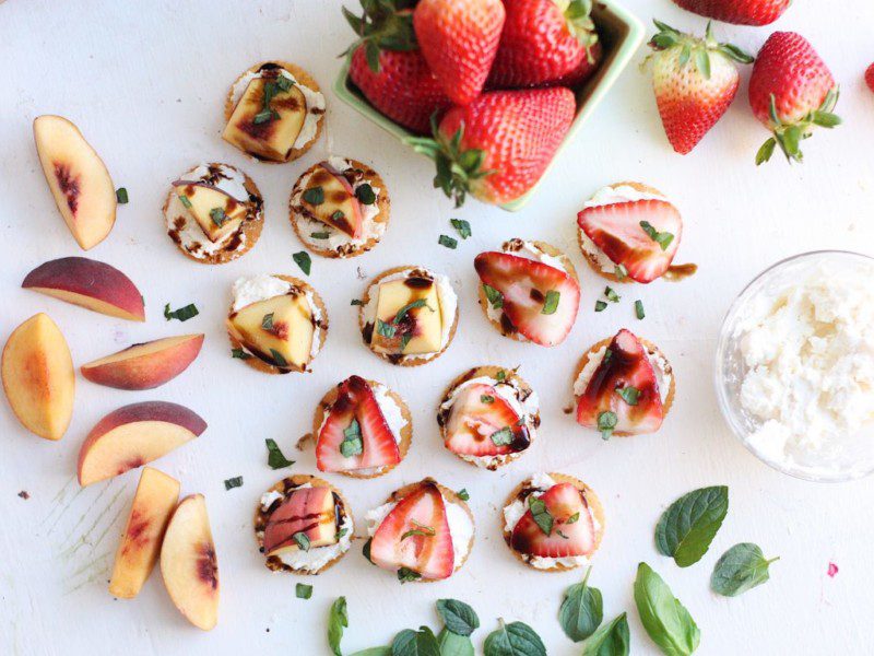 Strawberry & Peach Topped RITZ Crackers with Whipped Feta and Fresh Herbs