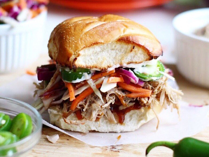 Pulled Pork Sandwiches with Jalapeño and Raspberry Slaw