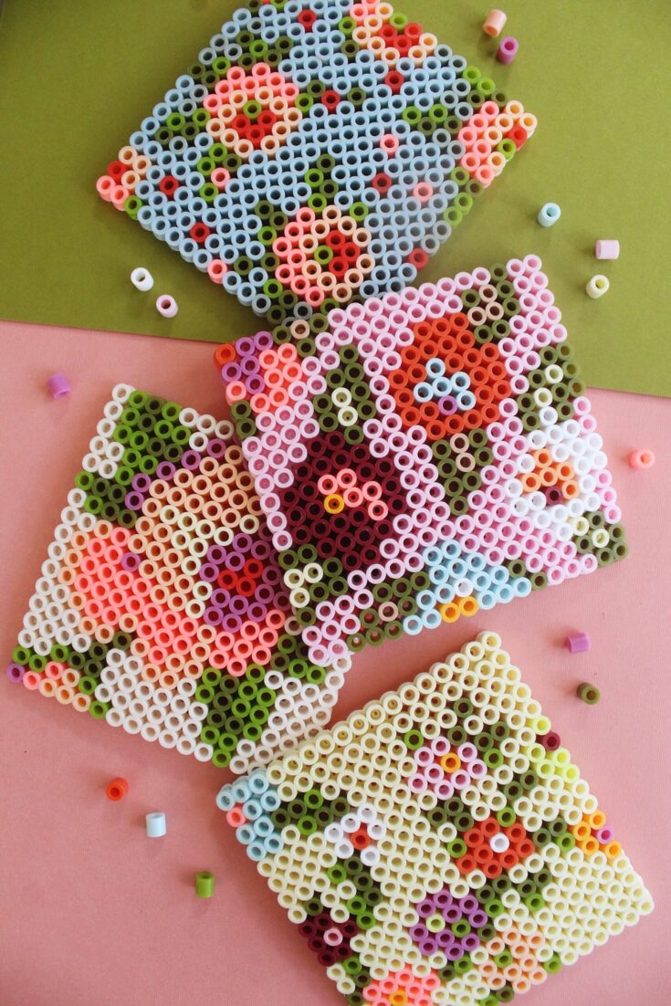 Floral DIY Perler Bead Coasters